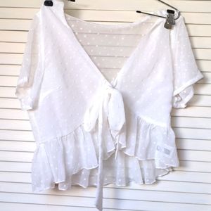 Midrift tie front polka dot sheer top